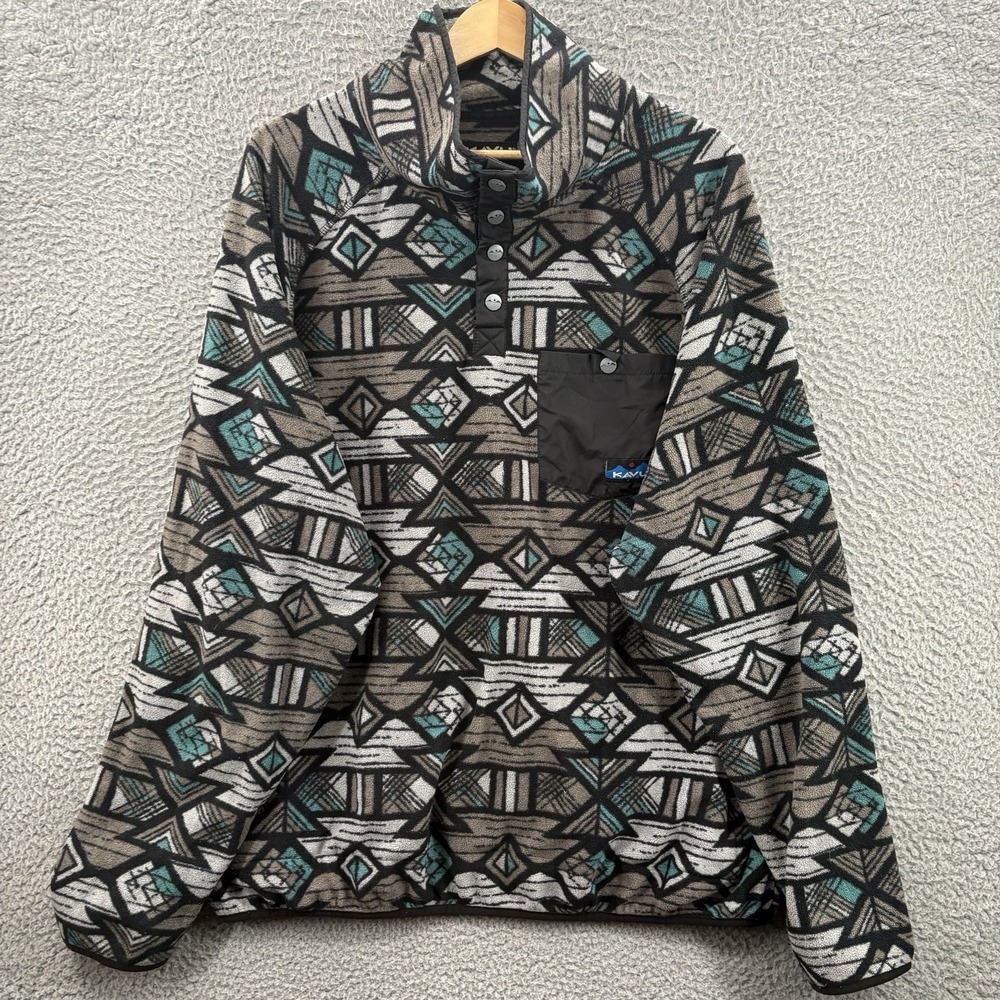 Kavu Teannaway Mens 2XL Geometric Snap Fleece Pullover Aztec Sweatshirt Outdoor